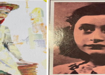 Drawn image of Anne of Green Gables beside a photograph of Anne Frank