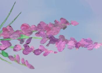 Painting of pink flowers on a blue background